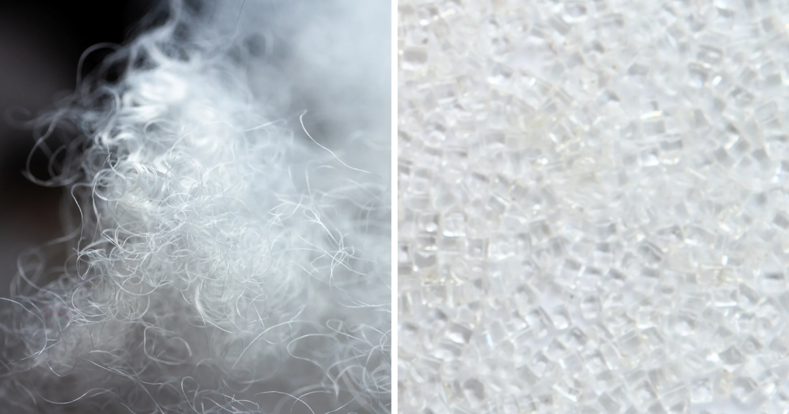 Polyester fibers and PET plastic pellets comparison